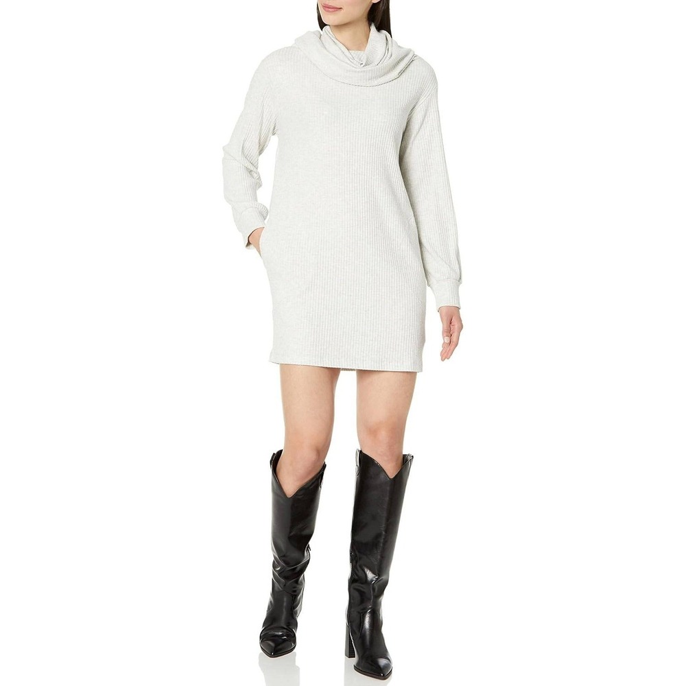 Velvet by Graham & Spencer Cowl Neck Ribbed‎ Sweater Dress Light Gray XL NEW